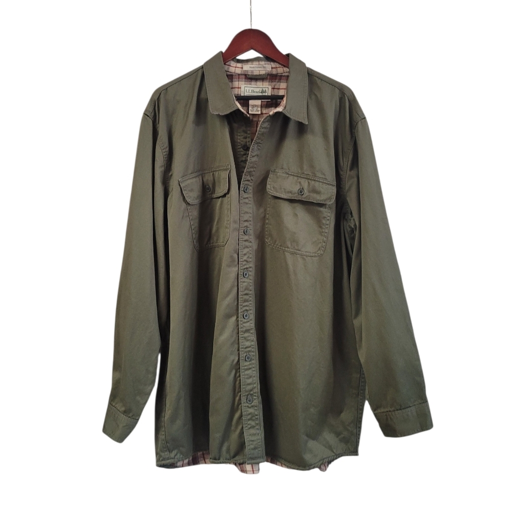 L.L.Bean 1912 Field Flannel Lined Plaid Shirt Jacket Shacket XXL Tall 2XLT Green
